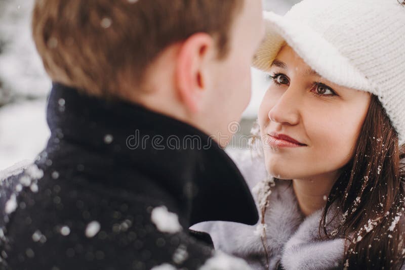 Love snowy relations embrace celebration cold vacation forest alamy couple copy holiday winter space travel happy christmas party year